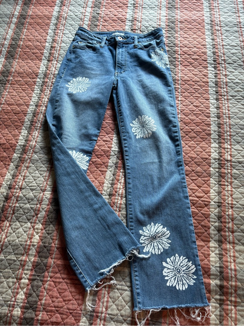 Blue Floral Print Wide-Leg Jeans